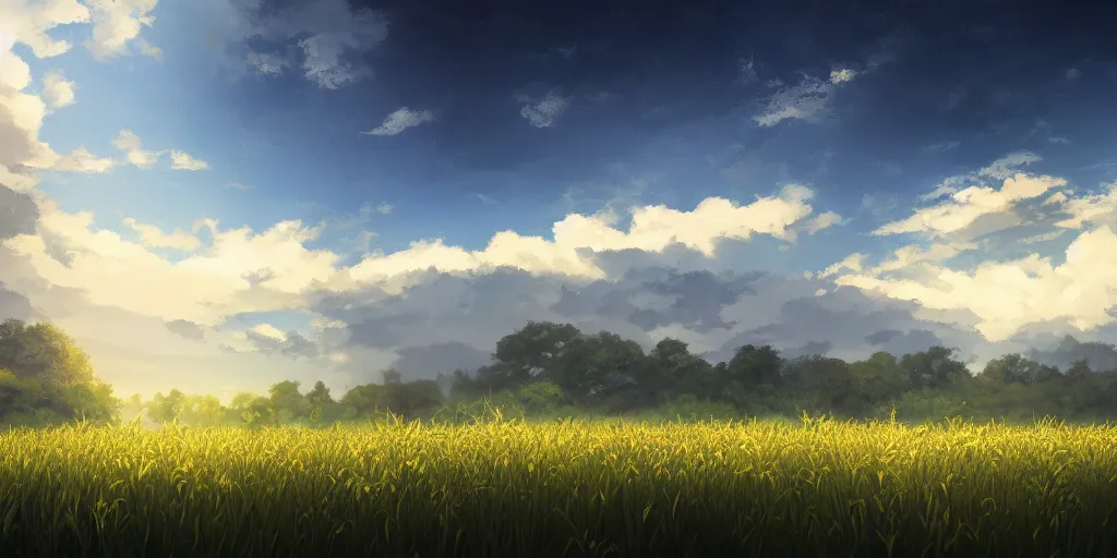 Image similar to a field, cinematic angle, studio Ghibli, volumetric lighting, breathtaking, beautiful composition, elegant, digital art, detailed, oil painting, hyperrealistic, sharp focus, 8k