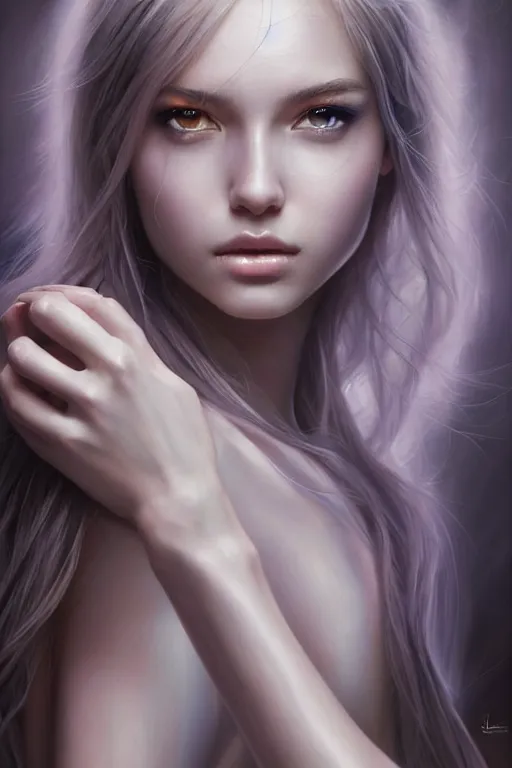 Image similar to a photorealistic painting of an attractive young girl, partially clothed in ethereal armor emitting psychic powers, beautiful bone structure, perfectly proportioned face, perfect eyes, intricate, elegant, highly detailed, hyper detailed, trending on tumblr, by artgerm, by loish, fantasy scene, fantasy aesthetic, trending on Artstation