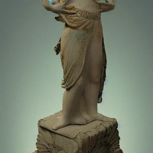 Image similar to “Ancient Greek goddess statue made of ceramics in celadon glaze, concept art, stylized”