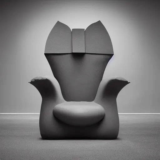 Prompt: an armchair in the shape of an elephant with grey accents designed by antony gormley, advertising photography