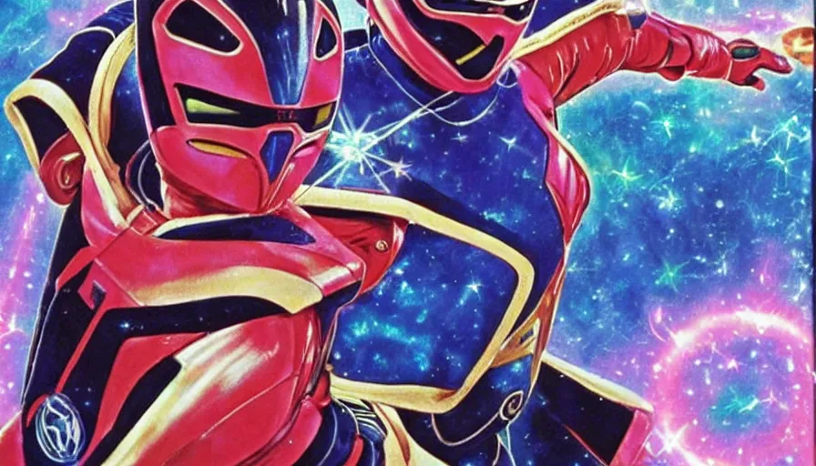 Image similar to Carl Sagan as Power Ranger, art by Noriyoshi Ohrai and Lisa Frank