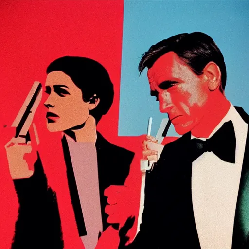 Image similar to james bond movie still by andy warhol,