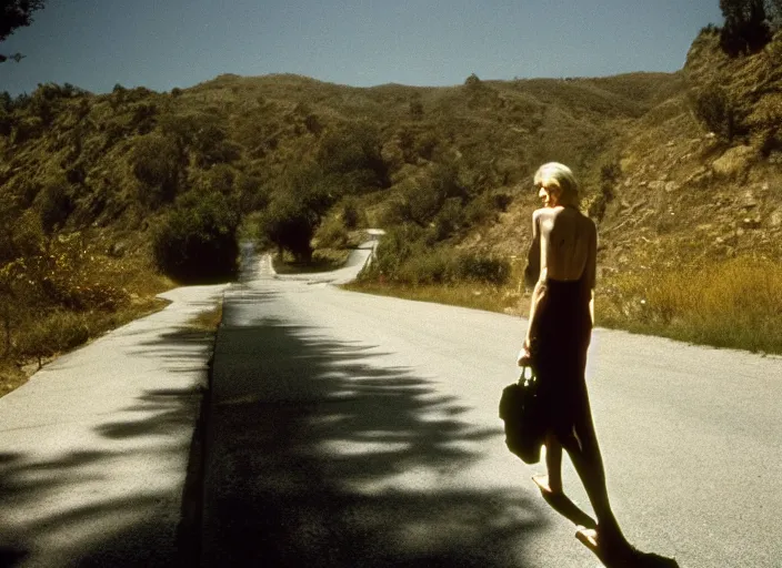 Image similar to Naomi Watts walking Mulholland Drive, Gregory Crewdson, Joel Sternfeld