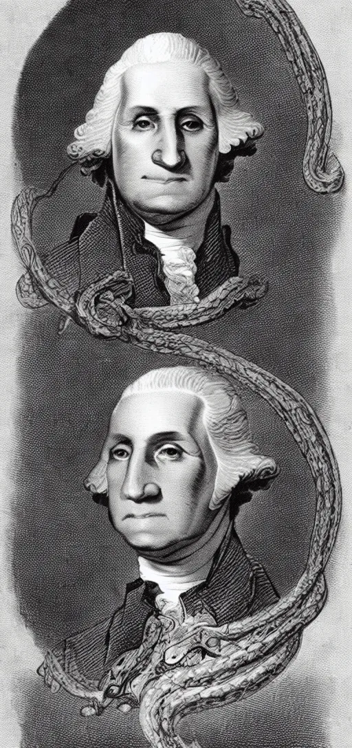 Image similar to george washington as a serpent, body horror, creepy, dark