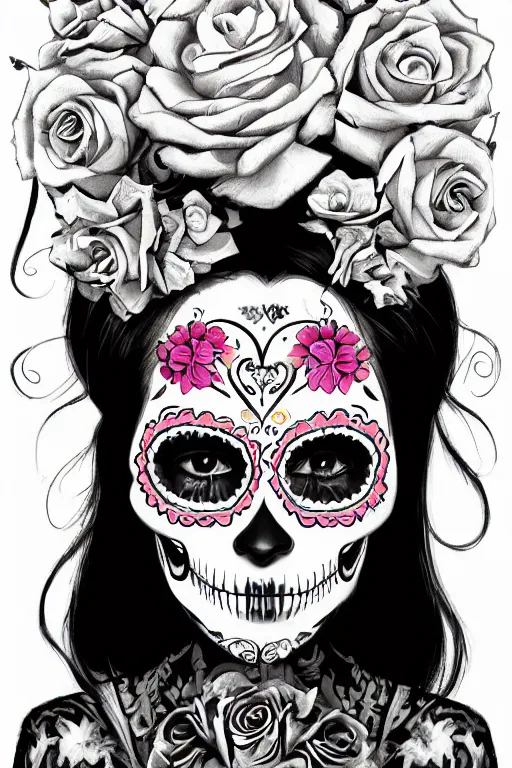 Prompt: illustration of a sugar skull day of the dead girl, art by lixin yin