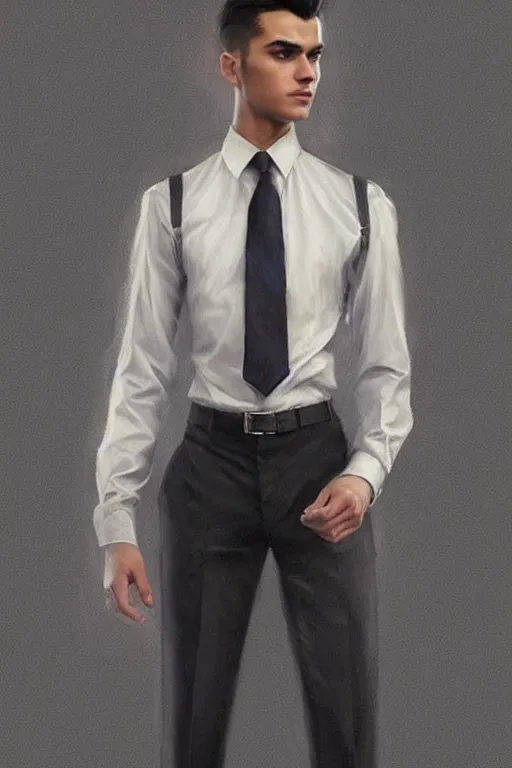 Image similar to full body photo of a gorgeous young man wearing a formal suit in the style of stefan kostic, realistic, sharp focus, 8k high definition, insanely detailed, intricate, elegant, art by stanley lau and artgerm