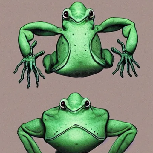 Prompt: These aliens are a type of amphibian. They have two arms and four legs, with a long, thick tail.