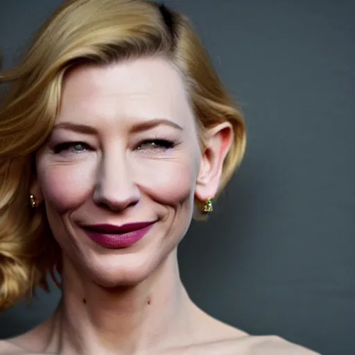 Image similar to full body tattooed cate blanchett with golden teeths 4k