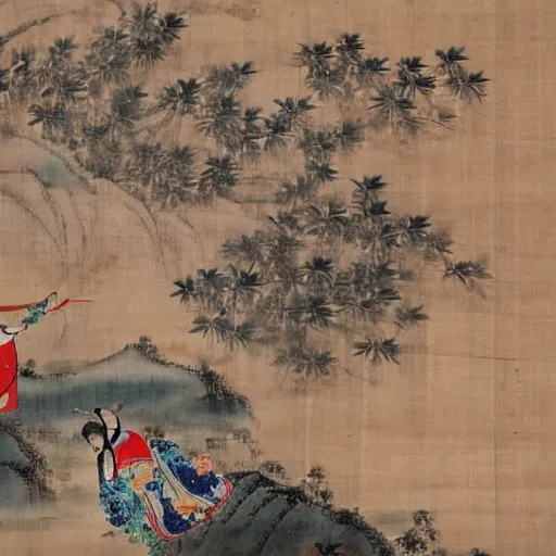 Image similar to the Chinese ancient painting of a lady flying a drone in Tang Dynasty , by Han Xizai