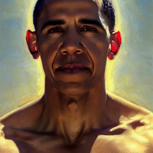 Prompt: detailed realistic cinematic wide shot of beautiful attractive muscular barack obama with gold chain wearing blue bath robe slim face symettrical face clean skin black eyes black robe smooth, sharp focus, ultra realistic, spring light, painting by gaston bussiere, craig mullins, j. c. leyendecker