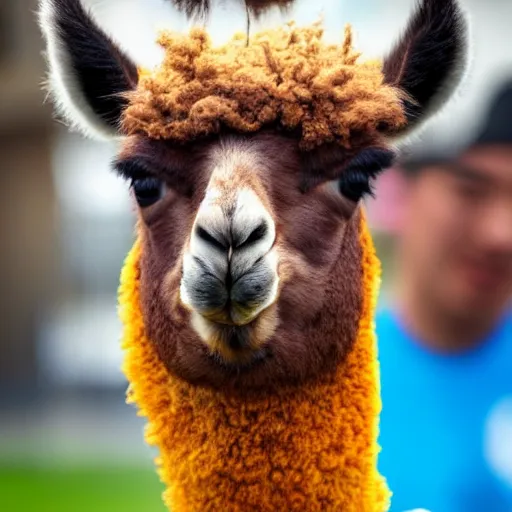 Image similar to jung kook with a llama, 8 k