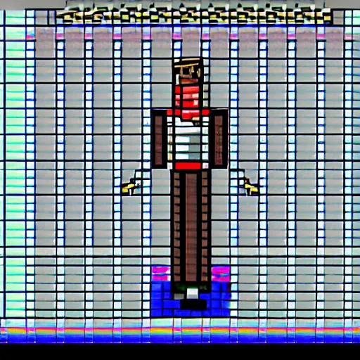 Image similar to character in weird videogame on windows 3.1, ms dos, pixelart, 16-bit, dithered.