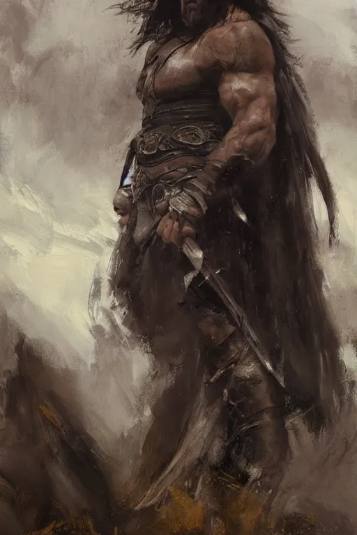 Prompt: Richard Schmid and Jeremy Lipking and Antonio Rotta full length portrait painting of Conan the Barbarian