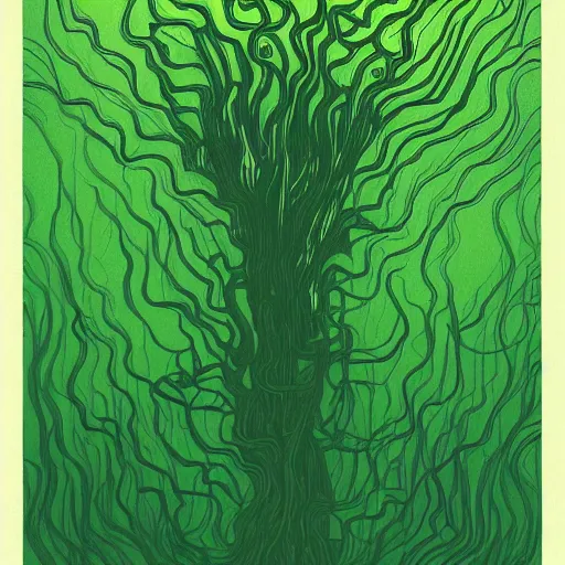 Image similar to nervous system immersed in green liquid, animated film, stylised, illustration, by eyvind earle, scott wills, genndy tartakovski
