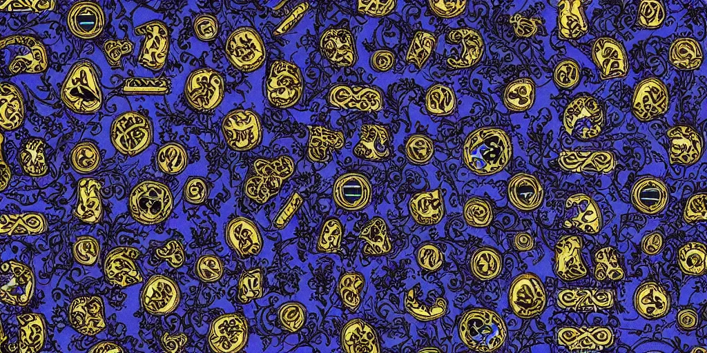 Image similar to versace gucci textile print design detailed intricate matte blue black cyberpunk digital file high resolution