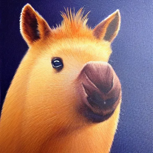 Prompt: sauve capybara wearing formal attire, portrait, painting