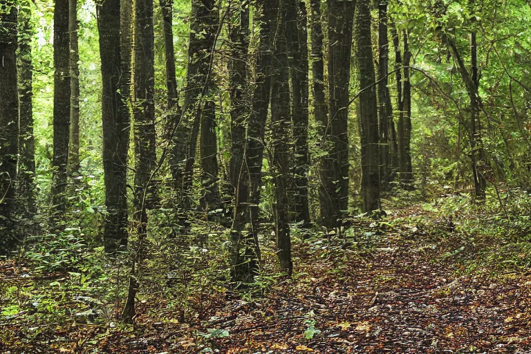 Prompt: long chromet tube, photograph captured in the woods