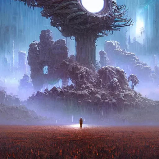 Prompt: mech walking on a dead planet full of bones and dead trees no grass james eads casper david friedrich raphael lacoste vladimir kush tim white leis royo michael whelan bruce pennington volumetric light effect broad light oil painting biopunkdigital painting cyberpunk fantasy art style industrial art sci - fi art style realism post - apocalyptic renaissance steampunkspace artwork unreal engine