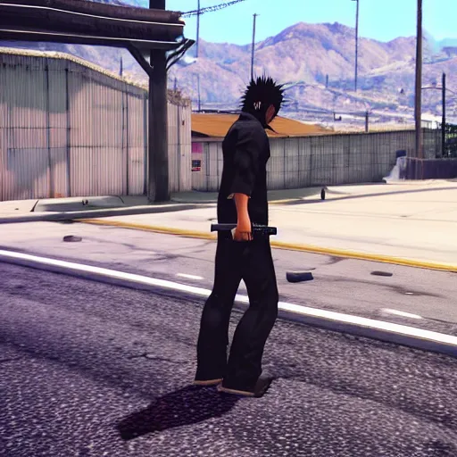 Image similar to Screenshot of Ichigo Kurosaki in the game GTA V, highly detailed