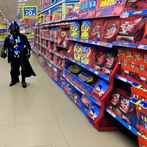 Prompt: Darth Vader shoplifting at Toys R us