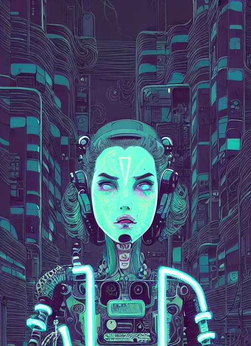 Prompt: highly detailed portrait of wasteland punk long curly neon blue electricity hair tribal lady, stray electric spark wiring by atey ghailan, james gilleard, by joe fenton, by greg rutkowski, by greg tocchini, by kaethe butcher, 4 k resolution, gradient yellow, black and white color scheme!!! ( ( lightning cloudy robotic dystopian city background ) )