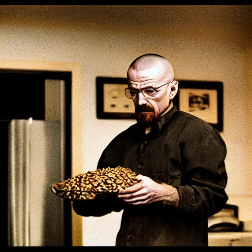 Prompt: walter white eating barley, photography,