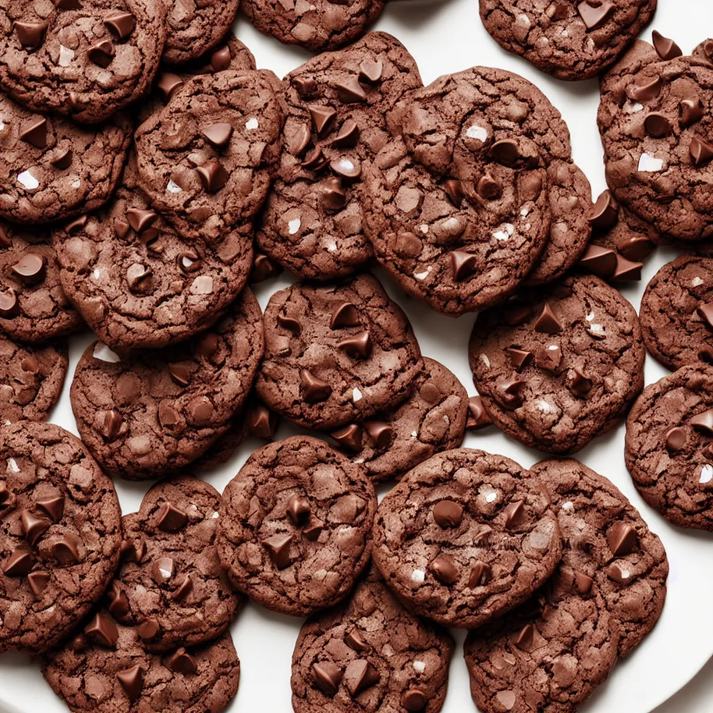 Prompt: A plate of chocolate cookies, stock photography, studio lightning