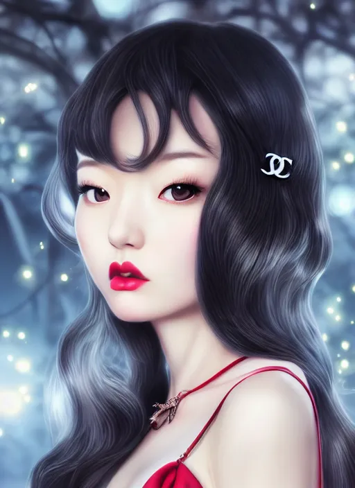 Image similar to a pin up and beautiful fashion dreamlke japan girl with lv jewelry, character art, art by artgerm, wlop, loish, hyperdetailed, 8 k realistic, symmetrical, global illumination, radiant light, frostbite 3 engine, cryengine, dof, trending on artstation, digital art, chanel, dior, detailed background