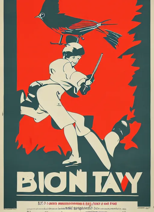 Prompt: propaganda poster instructing to run away from red birds