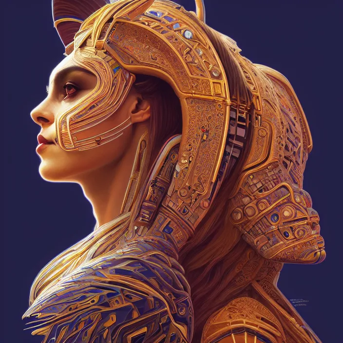 Image similar to symmetry! portrait of a sphinx, face decorated with opera motifs, leds horizon zero dawn machine, intricate, elegant, highly detailed, digital painting, artstation, concept art, smooth, sharp focus, illustration, art by artgerm and greg rutkowski and alphonse mucha, 8 k