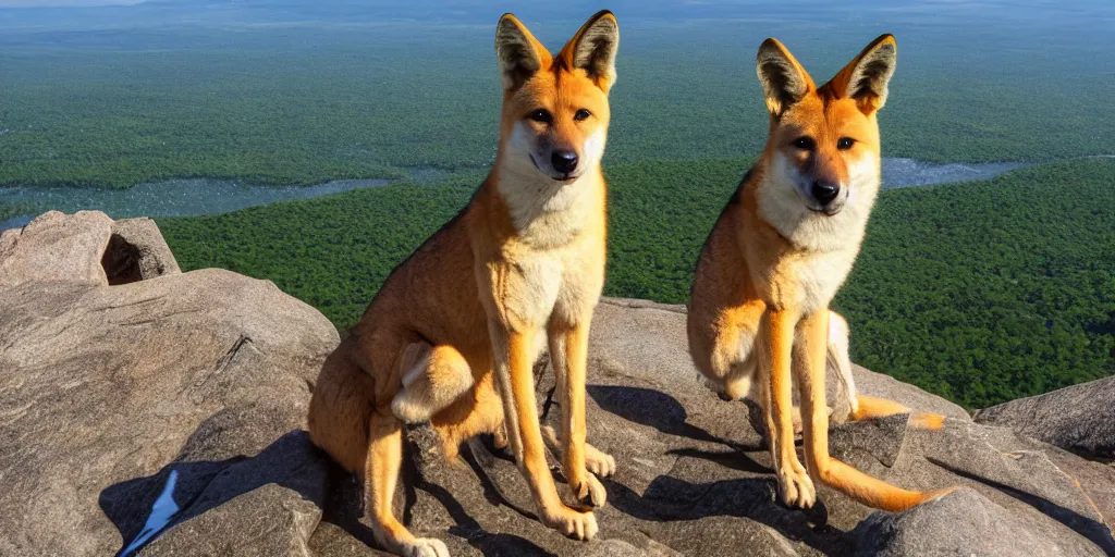 Image similar to a dingo posing at the top of mt. champlain in maine