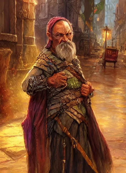 Image similar to poor beggar on the streets, ultra detailed fantasy, dndbeyond, bright, colourful, realistic, dnd character portrait, full body, pathfinder, pinterest, art by ralph horsley, dnd, rpg, lotr game design fanart by concept art, behance hd, artstation, deviantart, hdr render in unreal engine 5