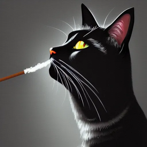 Image similar to a portrait of a black cat smoking a cigarette fantasy intricate cinematic lighting highly detailed digital painting artstation concept art smooth