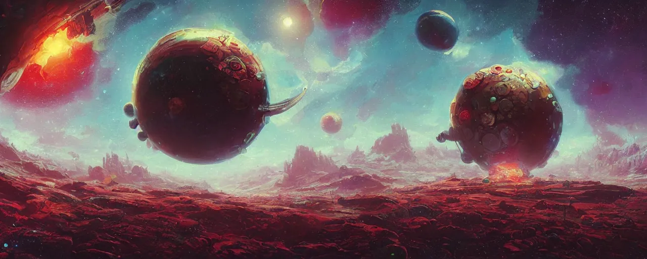 Image similar to ” outer planet made of jelly, [ art by paul lehr, cinematic, detailed, epic, widescreen, opening, establishing, mattepainting, photorealistic, realistic textures, octane render ] ”