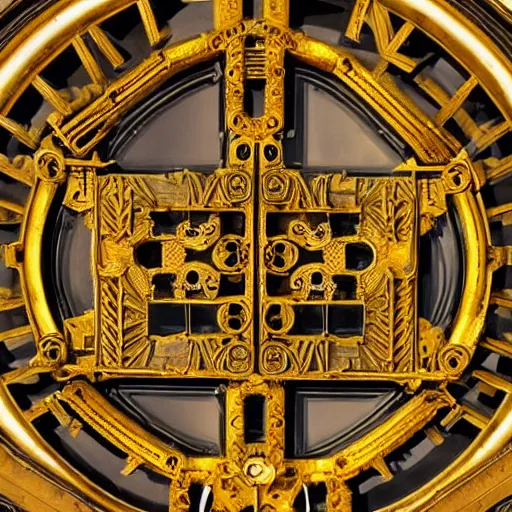 Image similar to symbol of the cult of the machine, ornate machinery