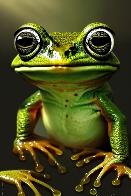 Image similar to a very happy frog, with his hands in the air, fine art, awesome fantasy book cover on Pinterest, award winning, dark fantasy landscape, fantasy magic, intricate, elegant, sharp focus, cinematic lighting, highly detailed, digital painting, concept art, art by WLOP and Artgerm and Greg Rutkowski, masterpiece, trending on artstation, 8K