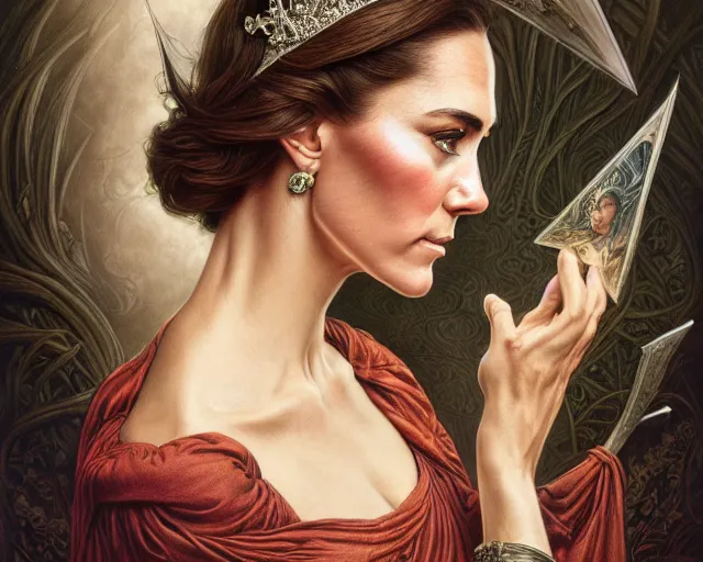 Image similar to photography of laurie lipton, deep focus, d & d, fantasy, intricate, elegant, highly detailed, digital painting, artstation, concept art, matte, sharp focus, illustration, kate middleton, art by artgerm and greg rutkowski and alphonse mucha