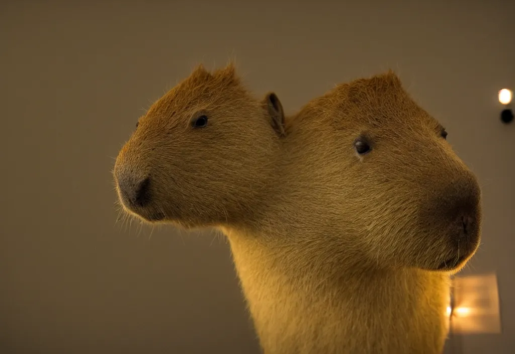 Image similar to photo of a capybara in the backrooms, yellow light