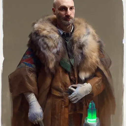 Image similar to fox foxman wearing a doctor outfit holding glowing test tubes by ruan jia, portrait