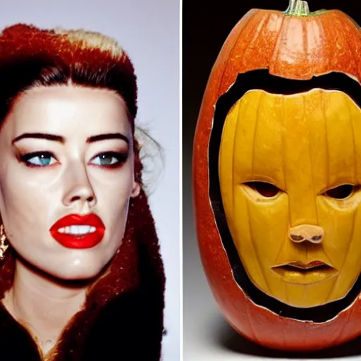 Image similar to gourd carved to look like the face of amber heard