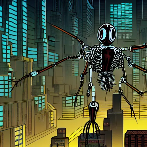 Prompt: detailed illustration of jesus with robotic spider legs in a cyberpunk city