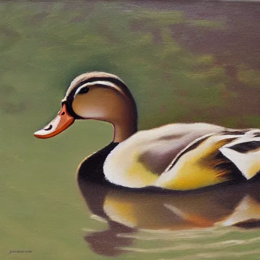 Image similar to a duck on the prowl oil painting Jacob Collins