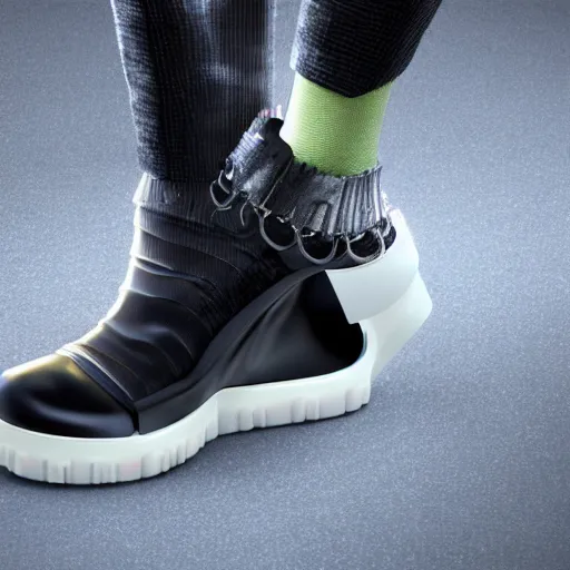 Image similar to futuristic balenciaga and vetements sneakers made out of live parts, cable, nerves, organs, by cronenberg, ultra rendered extreme realism and detail, 8 k, highly detailed, realistic, pbr, surreal, hyper realistic, photorealistic, sharp focus,