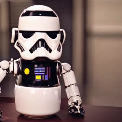Image similar to A robot coffee mug replacing Anakin Skywalker's hand, still from star wars,