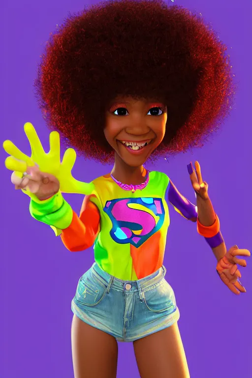 Prompt: a centered render of a groovy super cool afro disco girl from the seventies, by dreamworks, by pixar, by viktoria gavrilenko, by leticia gillett, perfect face, artstation, 3 d, 8 k