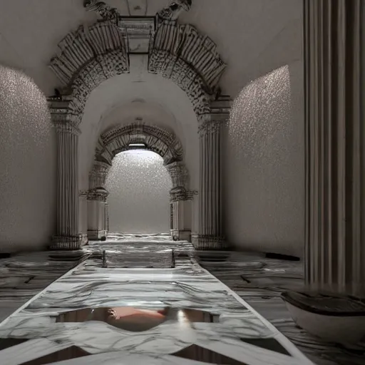 Image similar to the grand magical entrance, marble floors, art by kotaro chiba, volumetric lighting, epic composition