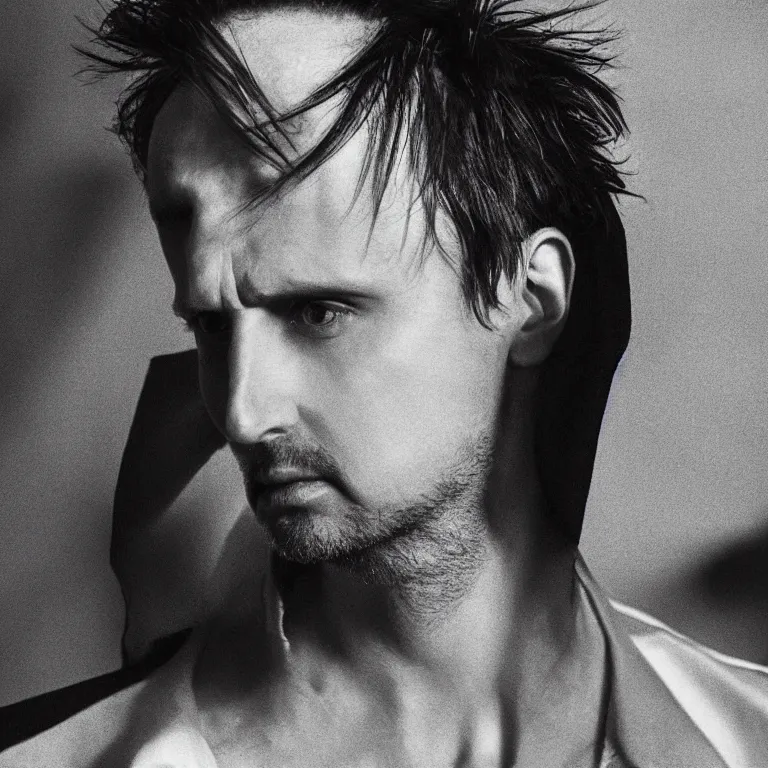 Prompt: matt bellamy in white room, beautiful face, stunning, pale skin, rule of thirds, cinematic lighting, rainy weather, melancholy atmosphere, sharp focus, backlit, smooth, hard focus, full body shot, instagram photo, shot on iphone 1 3 pro max, hyper realistic, cinematic