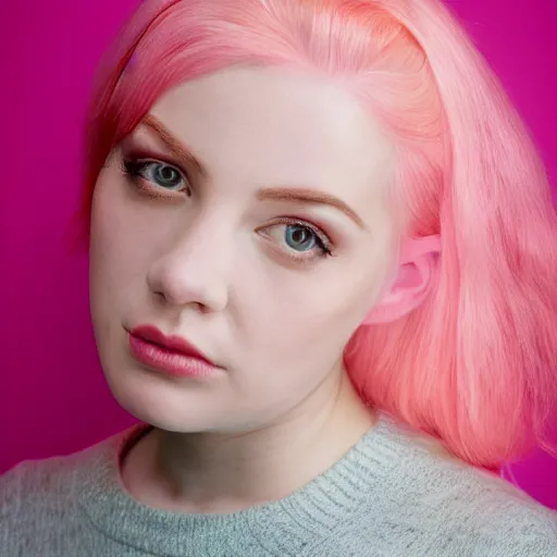 Prompt: a beautiful young woman, pink hair, Kodak portra, symmetrical face, studio lighting