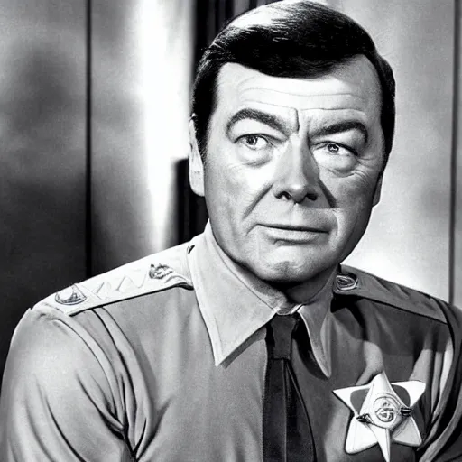 Image similar to photo of a person who looks like a mixture between deforest kelley and james doohan