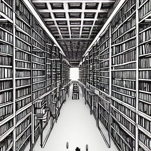 Prompt: Sketch of a huge library in a lucid dream